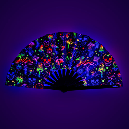 UV Hand Fan SKULLS & SHROOMS