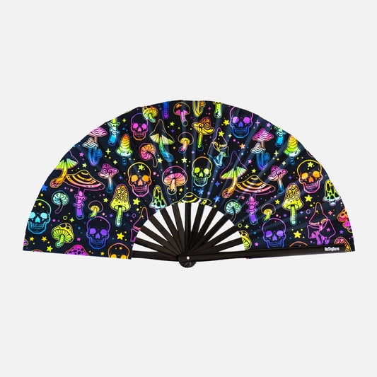 UV Hand Fan SKULLS & SHROOMS