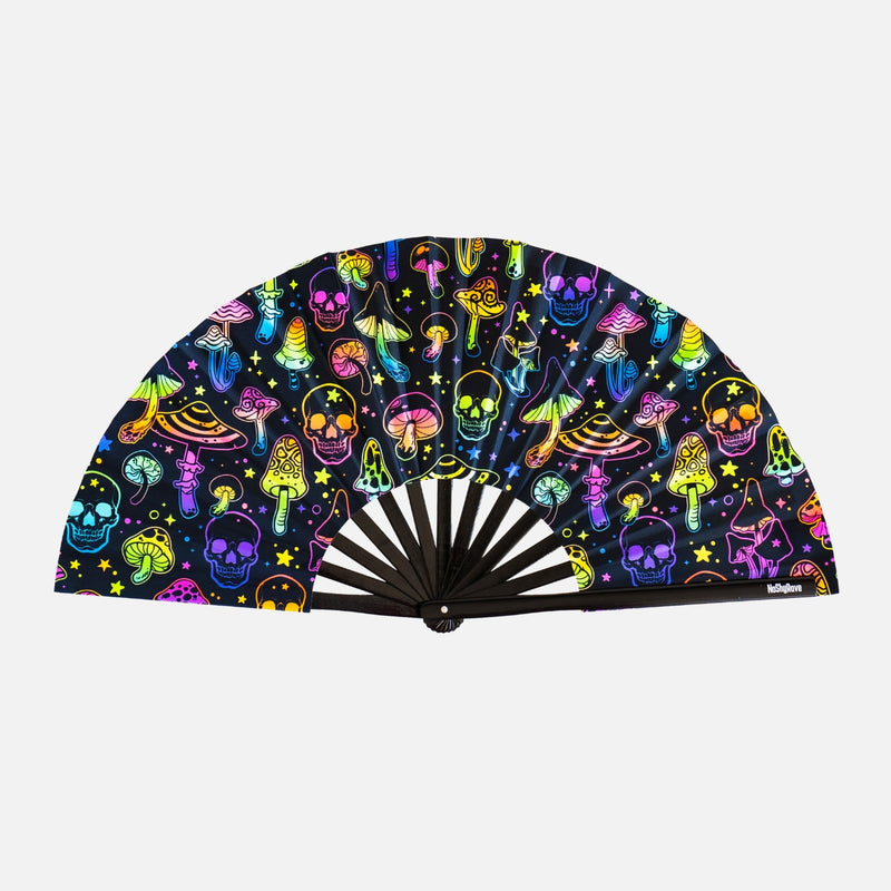 UV Hand Fan SKULLS & SHROOMS