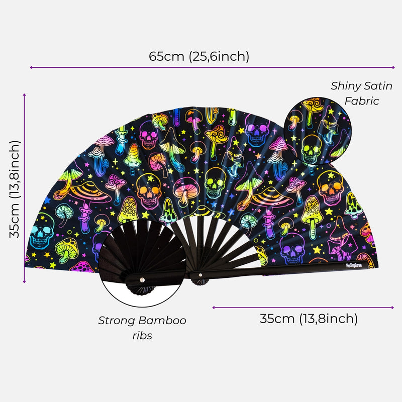 UV Hand Fan SKULLS & SHROOMS